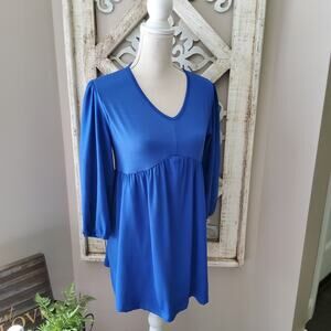 Times Two Maternity 3/4 Sleeve Balloon Elastic Waist Babydoll Top Tunic Cobalt